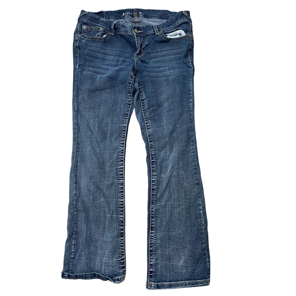 Ariya Jeans Bootcut Jeans Women 14 Blue Embroidered Flap Pocket Stretch Denim